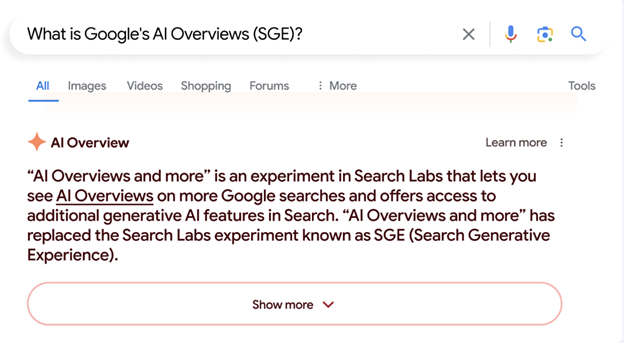 Example of an AI overview search result