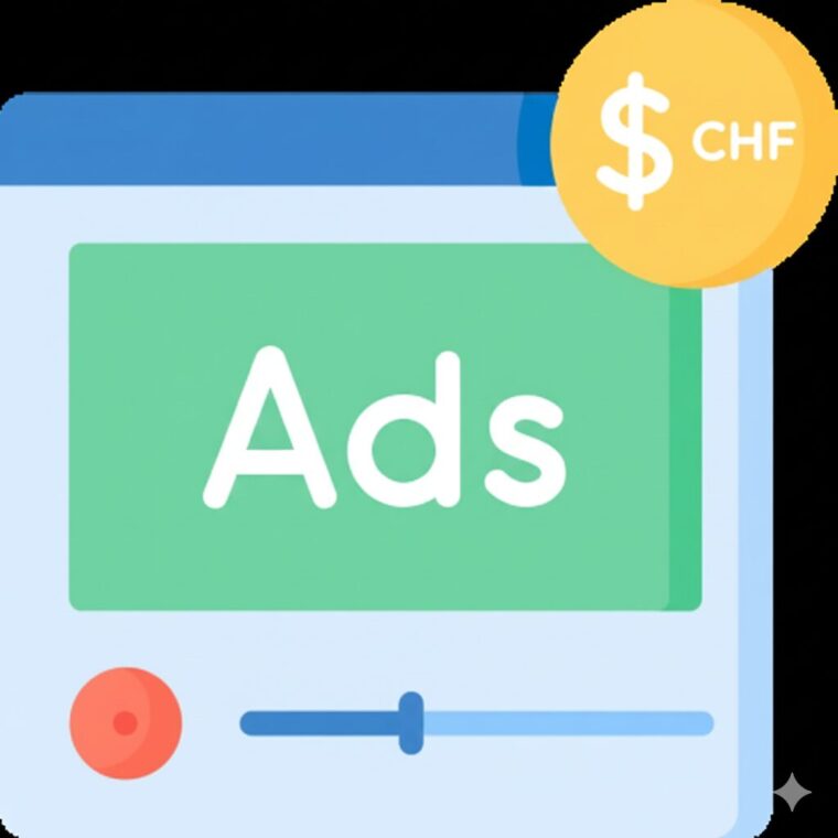 Ads generating revenues CHF and USD signs